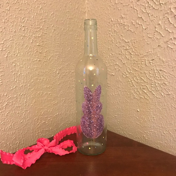 Purple Glitter Bunny Hand Painted Wine Bottle - Picture 7 of 7